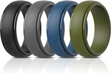 ThunderFit Silicone Rings for Men, Stepped Edge Rubber Wedding Bands - 1/4 Variety Multipack