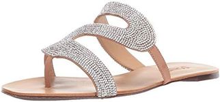 SCHUTZ Womens Beige Winding Strap Rhinestone Schutz Round Toe Slip On Flip Flop Sandal AU Size 9.5