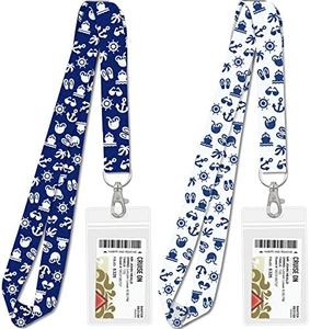 Cruise Lanyard Must Have Accessories for Ship Cards [2-Pack] in 2024 & 2025 Cruise Lanyards with ID Holder, Key Card Detachable Badge & Waterproof Ship Card Holders (Navy Blue & White)