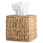 StorageWorks Water Hyacinth Tissue Box Cover, Square Tissue Box Holder with Lid, Handwoven Facial Tissue Holder, 1 Pack