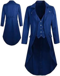 KEOYA Men's Court Cosplay Victorian Tuxedo Fashion Pirate Frock Coat Vintage Prince Jacket Renaissance Vampire Jacket Blue 3XL