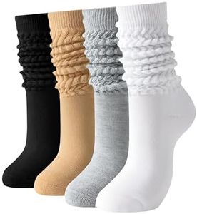 Candsliky Slouch Socks for Women - Thigh High Boot Style, Soft Chunky Knit Scrunch, Extra Long Winter Knee High Length (Black,Grey,White,Khaki)