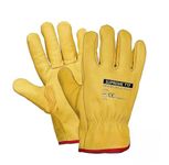 SupremeTTF 5 Pairs Yellow Leather Gloves HGV Drivers Hand Safety Fleece Lined Lorry Driving Work Glove (XL (10))