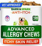 BARK&SPARK Dog Itch & Allergy Support Chews - Skin & Coat Supplement - Omega 3 Fish Oil -Itching & Paw Licking - Dry Skin & Hot Spots - 120ct - Pork