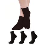 Yuneek Women Ankle Length Thumb/Toe Cotton Socks Pack Of 3 (Black)