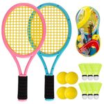 Kids Tennis Racket Set, TGKYK Kids Tennis Rackets and Balls, 17 Inch Tennis Rackets Kids with 4 Foam Balls and 6 Shuttlecocks, Tennis Set Kids, Toddler Tennis Racket for Outdoor/Indoor Sport Play