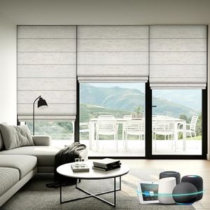 Aprilsmart Motorized Roman Shades,Compatible with Apple HomeKit Alexa Google Home- Voice and app Control,Motorized Roller Shades 100% Blackout Custom Size (Blackout Linen White-220)