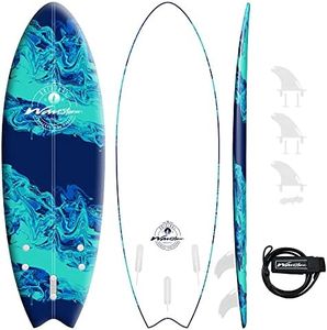 Wavestorm -Soft Top Foam 5'6" Surfboard/Fish Swallow Tail Surfboard for Beginners and All Surfing Levels Youth Complete Set includes Leash and Multiple Fins, Blue Marble, (AZ22-WSSW560-BLU)