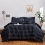 LUCKYBULL Navy Grid Comforter Set 3 Pieces Queen Bedding Set Fluffy Down Alternative Navy Grid Comforter with White Lines, Grid Soft Textured Comforter with 2 Pillowcases All Season