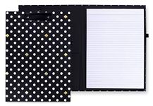 Kate Spade New York A4 Clipboard Folio with Low Profile Clip, Black Professional Padfolio Includes Lined Notepad, Pen Loop, and Pocket, Polka Dots