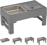 Elevated Dog Bowls for Large Dogs, Adjustable 4 Heights Raised Dog Bowl Stand with 2 Stainless Steel Dog Food Bowls, Anti Slip No Spill Dog Water Bowl for Small Medium Large Dogs & Pets, Grey