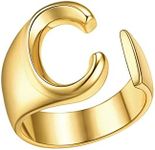 FindChic Initial Rings for Women, Gold Letter Ring, Alphabet C Non Tarnish Statement Rings for Men Stackable Knuckle Ring 18K Gold Plated Adjustable Open Ring Fashion Wedding Rings Jewelry Gift