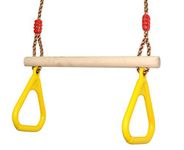 COMINGFIT® Wooden Trapeze Swing with Plastic Triangular Gym Rings for Kids