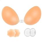 lalaWing Adhesive Stick Bra Sticky Invisible Bra for Women,Silicone Strapless Bra Backless Breast Bra with Nipple Cover(D Cup) Nude