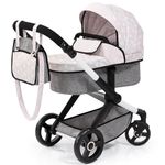 Bayer Baby Dolls Pram XEO - Convertible Doll Pushchair, Carrycot & Changing Bag - Foldable Stroller with Adjustable Handle Height for Girls, Tall Dolls Pram for 6 Years Plus, 3-5 Year Olds