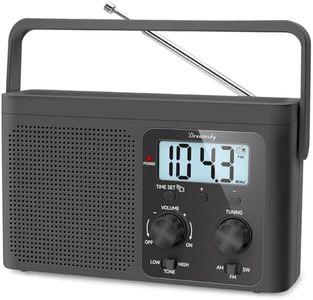 DreamSky AM FM Radio Portable - Shortwave Radio Battery Powered or Plug in Wall for Home Outdoor, Strong Reception, Large Dial Easy to Use, Digital Time Display, Transistor Antenna, Seniors Small Gfit