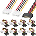 DKARDU 8 Pack SATA to Dual Molex LP4, 15 Pin SATA Male to 2 x 4 Pin Molex IDE Female Y Splitter Power Cable Adapter for Hard Drive HDD with IDE SATA 20cm 7.9 Inch