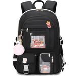 MTRoyaldia Kawaii Laptop 16 Inch Backpack with Kawaii Pin Accessories, Large Capacity Cute Accessories Backpack Multi Pocket Kawaii Bookbags Japanese School Bag For Teen Girls Students (Black)