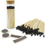 4" Black Matches in a Chic Jar + Striker Stickers Included | 100 Bold Black Tip Decorative Safety Matches with a Cork Top Glass Holder | Gifts, Home Decor, & Candle Accessories by Thankful Greetings