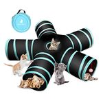 MQUPIN Cat Tunnel Pet Tunnel,Cat Tunnels Indoor Cats Fun Tube Toys 5 Way Collapsible,Cat Tube withToys Peek Hole, Tear Resistant Pet Toys with Pompon and Bells for Cat Dog Puppy Kitten Rabbit(5 Way)