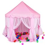 BabyGo Kids Prince Princess Castle Theme Play Tent with Mosquito Net Design for Kids (Pink) (140cm x 135cm x 70cm)