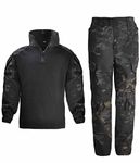 HARGLESMAN Kid's Tactical Military Suits Long Sleeve Amry Uniforms Combat Shirt and Pants, Black Camo, Small