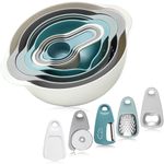 Esie Houzie Mixing Bowl Set of 13- Nesting Plastic Mixing Bowls for Baking Includes 1 Colander,1 Sieve,2 Mixing Bowls,4 Measuring Cups & 5 Stackable Gadgets for Baking Salad Food Prep