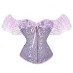 SHYMMUO Women Corset Top with Lace Sleeve Lace Up Sexy Bustier Lingerie Waist Trainer Costume Tops, Purple, X-Large