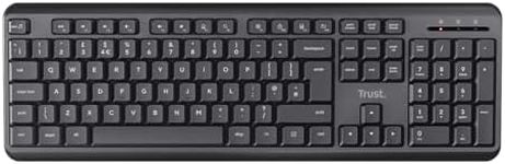 Trust Ody Silent Wireless Keyboard QWERTY UK Layout, Membrane Low Profile Keys, Spill-Resistant, USB Receiver RF 2.4GHz, Batteries Included, Quiet Computer Keyboard for PC, Laptop, Mac - Black