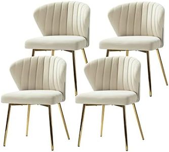 HULALA HOME Velvet Dining Chair Sets Modern Vanity Chair Kitchen Accent Occasional Chair with Metal Gold Legs for Dining Living Room(4, Tan)