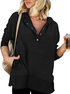 onlypuff Womens Oversized Hoodies and Sweatshirt V Neck Button up Loose Fit Henley Shirt 2022 Fall Fashion, D-black, X-Large