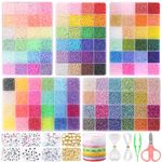 Funtopia 34000pcs+ 120 Colors 3mm Seed Beads for Jewelry Making, 5 Types Small Glass Beads for Bracelets, Friendship Bracelet Making Kit with Alphabet Letter Beads & Smile Face Beads for DIY Craft