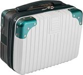 Jumix Portable Makeup Travel Case Hand Luggage, Pressure-Proof Mini ABS Carrying Makeup Case Suitcase with Elastic Band, Small Hard Shell Cosmetic Case for Travel Camping Women (Royal Green-White)