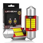 LEDBeam No-Error Interior Lights Dome Light Reading Lamp Canbus 4014 Chip White LED Lights (10-30V, 2 Bulbs) (31MM)