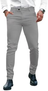 GINGTTO Mens Slim Fit Dress Pants Elastic Waist Stretch Chino Plain Pants(28W30L,Light Grey)