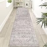 Homcomoda Distressed Runner Rugs for Hallway 2'x10' Non Slip Washable Extra Long Hallway Runner Rug Boho Kitchen Runner Rug Vintage Carpet Runner for Hallway Entryway Bedroom, Grey/Beige