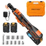 Protmex 3/8'' Cordless Ratchet Wrench, 60FT-LBS (80N.m) Electric Ratchet with 21V 2 X 2.0Ah Battery, 400 RPM Chargeable Power Ratchet Driver Set with 8 Sockets,1/4 Adaptor, 3" Extension Bar