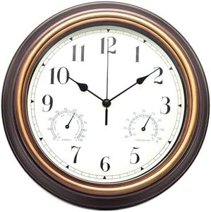 12 Inch Indoor Outdoor Wall Clock Waterproof with Temperature and Humidity Combo,Battery Operated Non Ticking Silent Clock Wall Decorative