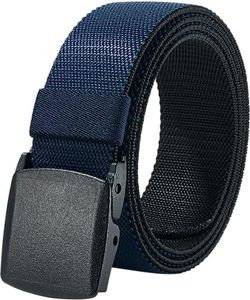 Men's Elastic Stretch Belt, 2-in-1 Reversible Nylon Belt with No-Metal Plastic Buckle for Casual and Golf Pants, Trim to Fit Waist Below 46" (Black & Navy Blue)