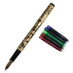 Gullor Advanced Fountain Pen Jinhao 5000 Golden and Black Dragon Year with Gift Box and Ink cartridges