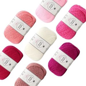 Woolen Delights Soft and Fluffy Yarn for Knitting & Crocheting Baby Blankets, Heavy Worsted/Aran Weight #4, Assorted Multi-Color Variety Craft Pack of 7 Skeins, 1218yds/700g - Pink Pack