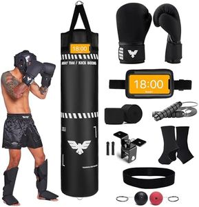 6 Ft Tall Muay Thai Punching Bag Set - Heavy Bag, Training Gloves, Hand Wraps for Kickboxing Heavy Bag, MMA 100 Lbs Bag (Unfilled)