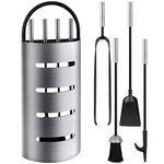 Amagabeli Garden Home 4 Piece Fireside Companion Set Silver Wrought Iron Fireplace Wood Burner Accessories Tools Sets Modern Indoor Poker Brush Shovel Tongs