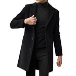 Trench Coat Men,Winter Coats for Men,Long Coat Men,Casual Lapel Single-Breasted Long Coat,Winter Trench Coat Men Casual Outwear Slim Fit Padded Warm Casual Overcoat Warm Jacket Black