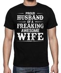 Proud Husband of a Freaking Awesome Wife Funny Premium Men's T-Shirt (Black, Medium)