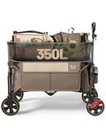 TIMBER RIDGE Extra Large Collapsible Folding Wagon Carts, Heavy Duty Outdoor Camping Garden Utility Wagons with Oversize Bed, Adjustable Handle, Cup Holders (Brown)