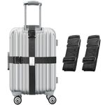 2 Pack Luggage Straps, Adjustable Luggage Straps for Suitcases, Heavy Duty Suitcase Strap Luggage Belt for Travel Accessories, Black