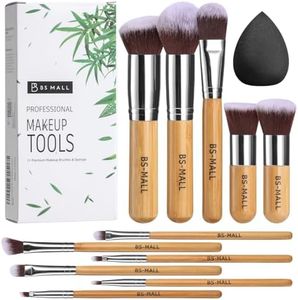 BS-MALL Makeup Brush Set 11Pcs Bamboo Synthetic Kabuki Brush Set Foundation Powder Blending Concealer Eye shadows Blush Cosmetics Brushes with Organizer Bag & Makeup Sponge