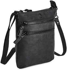 Cochoa Small Women Real Leather Crossbody Triple Zip Vintage Sling Handbag Purse Travel Crossover Shoulder Bag Handmade (Black Crazy Horse)