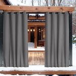 NICETOWN Weighted Blackout Gazebo Curtain 2 Panels, Outdoor Patio Windproof Drapes Grommet & Back Tab on Top and Bottom Thermal Curtains with Fixed Rope for Yard/Porch/Sunroom Decor, Grey, W52 x L95